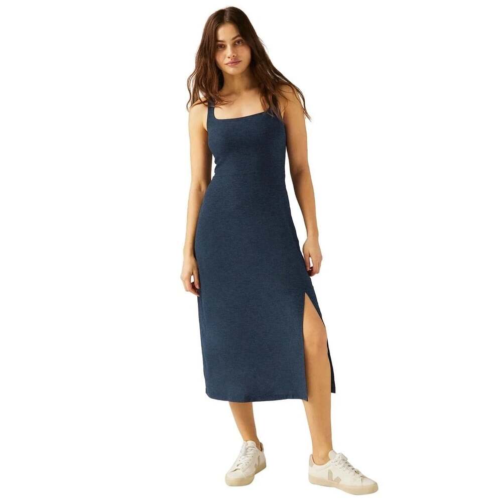 Beyond Yoga Featherweight Getaway Size Small Nocturnal Navy Blue Midi Dress NWT